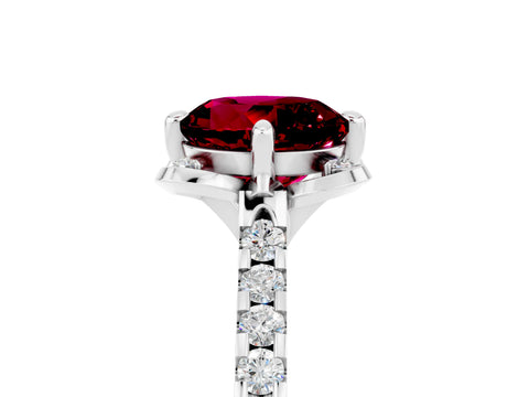 White gold Round Cut Garnet Ring with Pavé Band and Floral Prong Setting_5