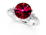 White gold Round Cut Garnet Ring with Side Stones and Four-Prong Setting_37