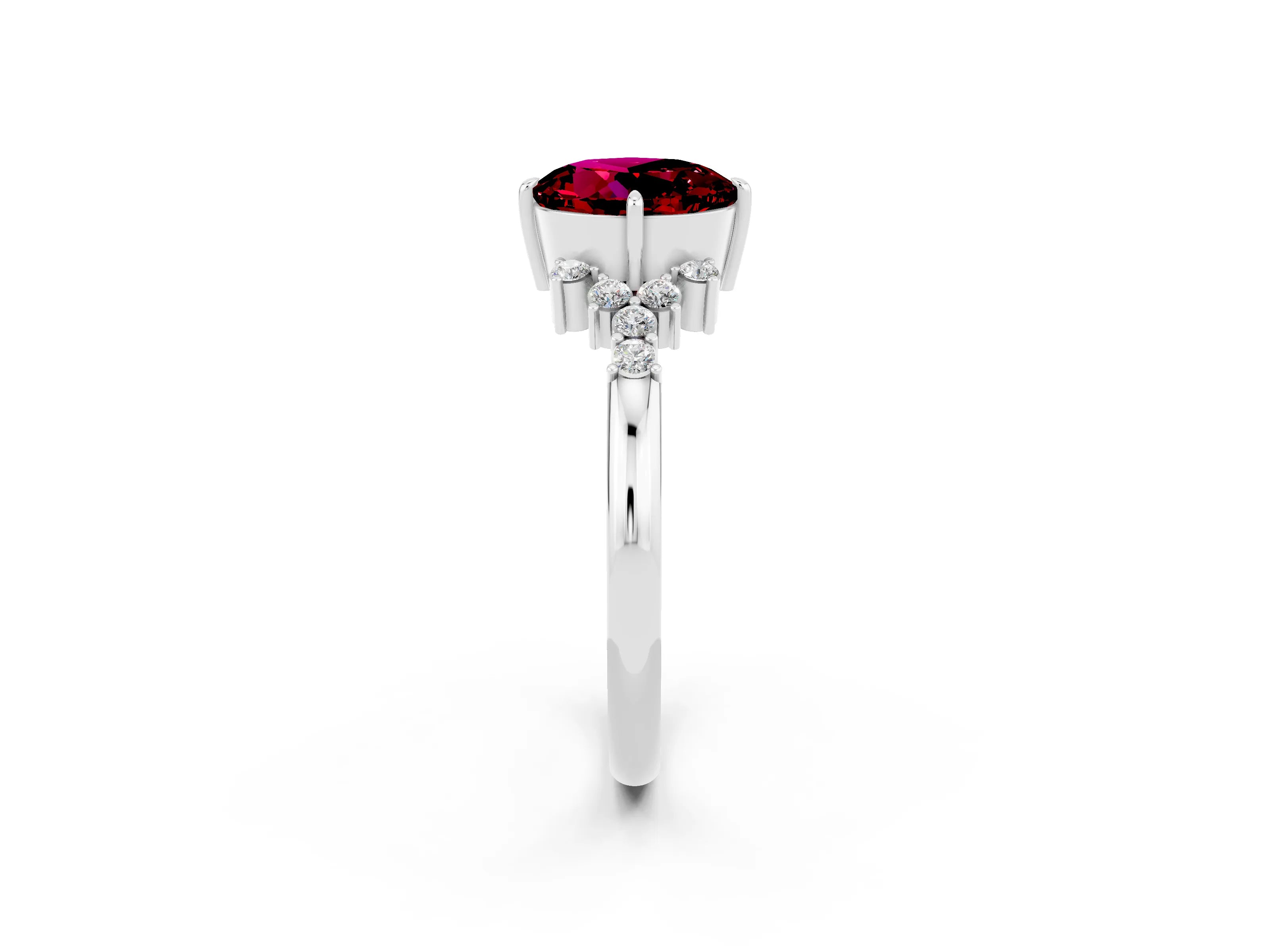 White gold Round Cut Garnet Ring with Side Stones and Four-Prong Setting_38