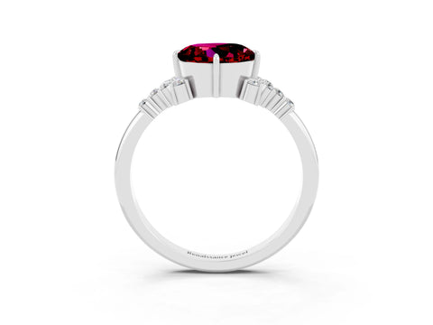 White gold Round Cut Garnet Ring with Side Stones and Four-Prong Setting_39