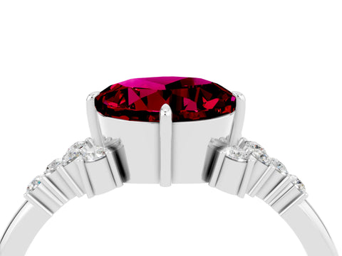 White gold Round Cut Garnet Ring with Side Stones and Four-Prong Setting_40