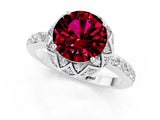 White gold Round Cut Garnet Scalloped Halo Engagement Ring with Round Shared Prong Band_25