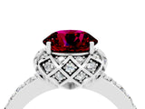 White gold Round Cut Garnet Scalloped Halo Engagement Ring with Round Shared Prong Band_28