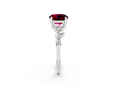 White gold Round Cut Garnet Scattered Round Accent Ring with Prong Setting_26
