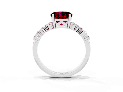 White gold Round Cut Garnet Scattered Round Accent Ring with Prong Setting_27
