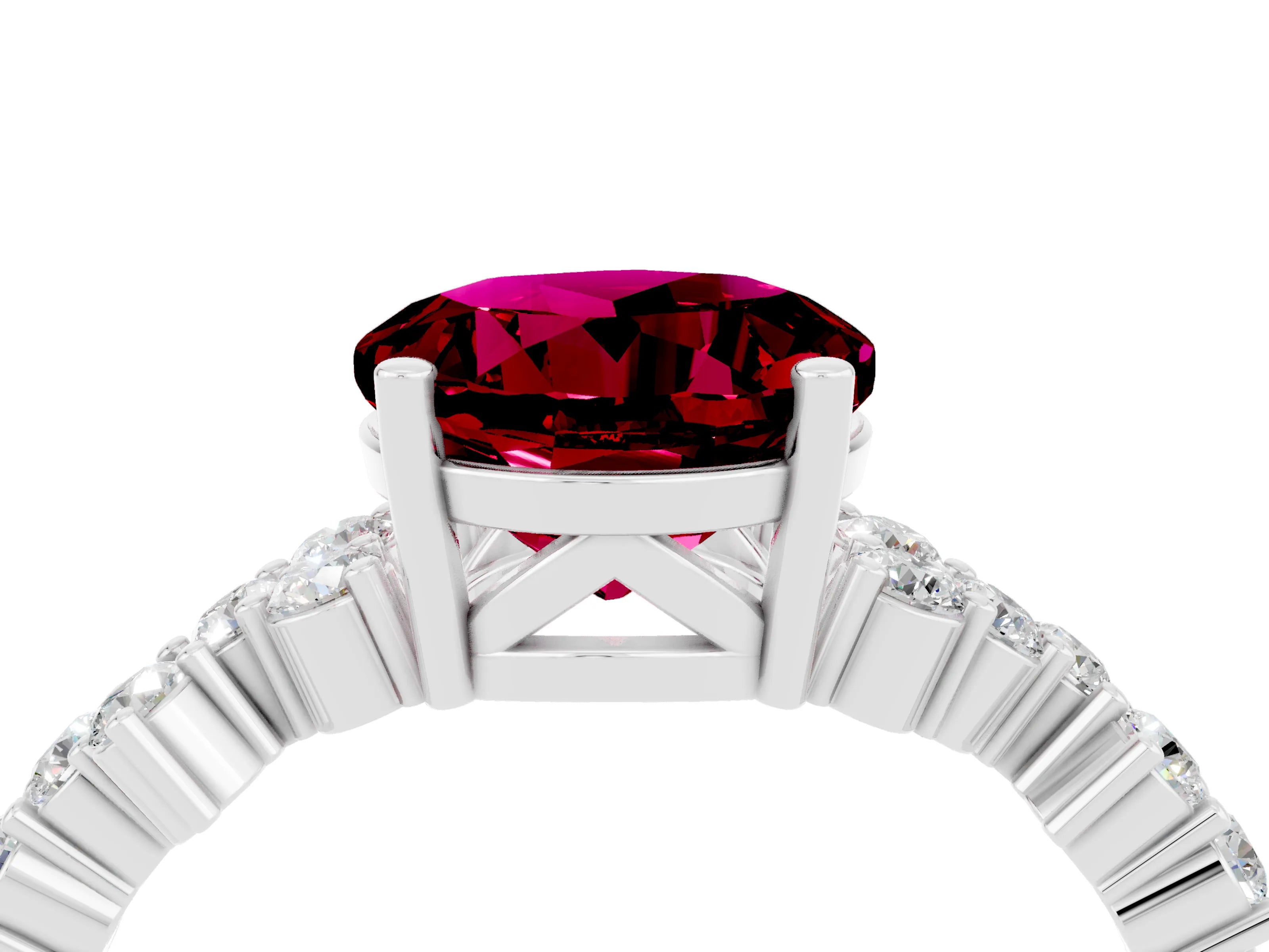 White gold Round Cut Garnet Scattered Round Accent Ring with Prong Setting_28