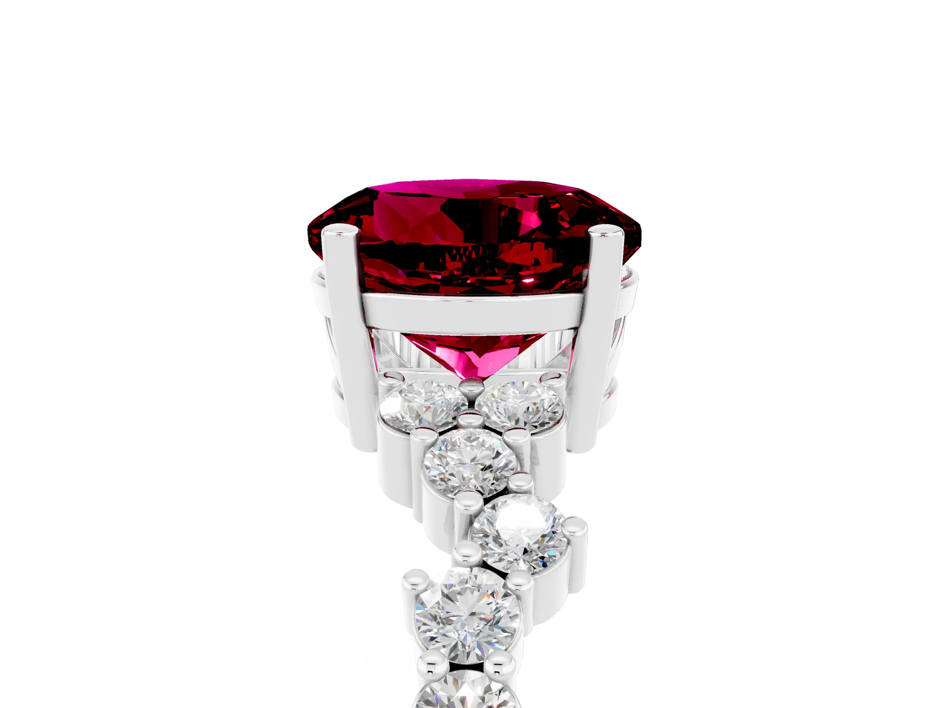 White gold Round Cut Garnet Scattered Round Accent Ring with Prong Setting_29