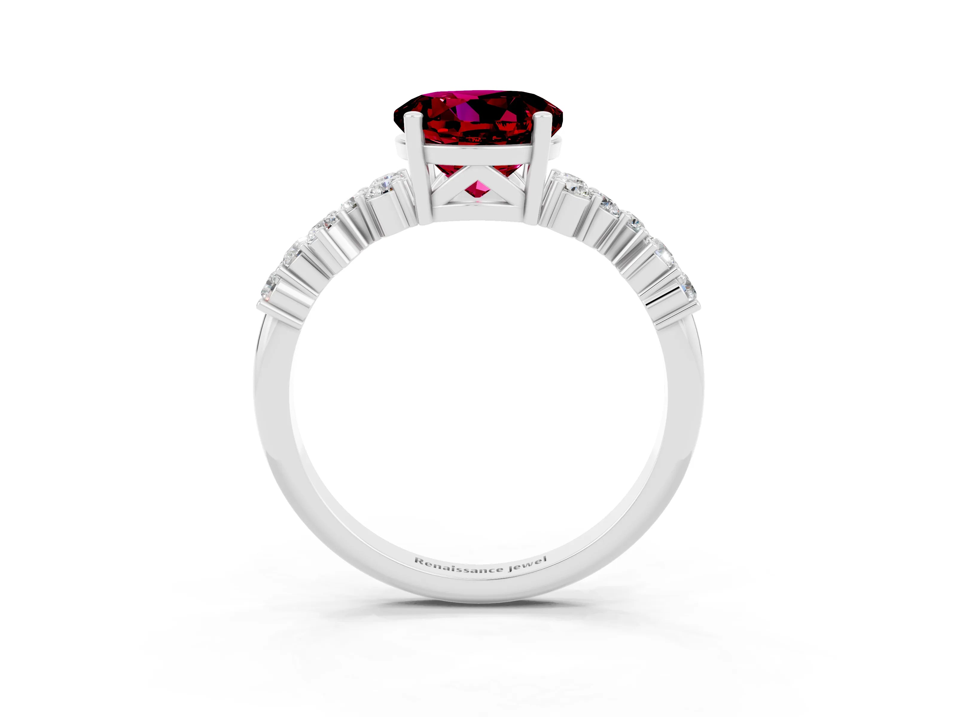 White gold Round Cut Garnet Scattered Round Accent Ring with Prong Setting_33