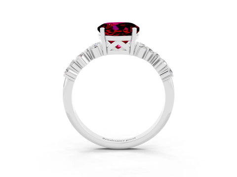 White gold Round Cut Garnet Scattered Round Accent Ring with Prong Setting_33