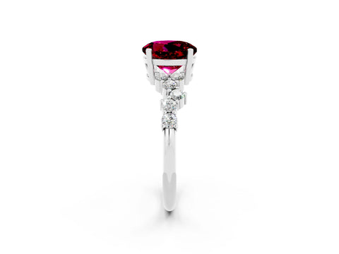 White gold Round Cut Garnet Scattered Round Accent Ring with Prong Setting_74