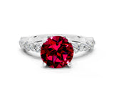 White gold Round Cut Garnet Side Stone Solitaire Ring with Round  and Four-Prong Setting_48