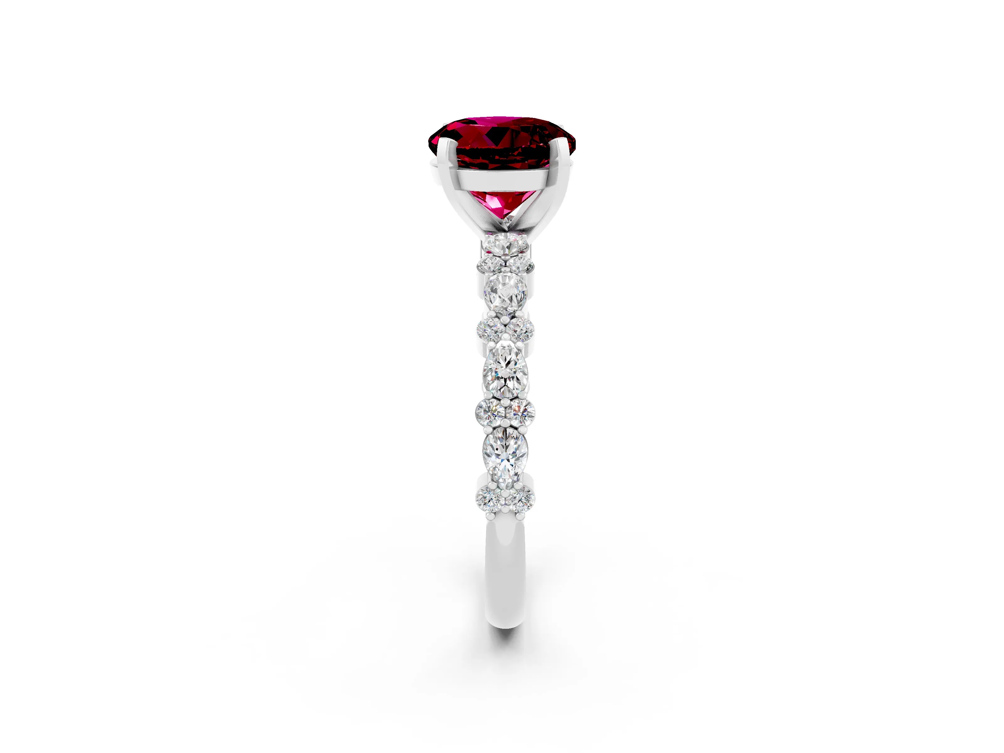 White gold Round Cut Garnet Side Stone Solitaire Ring with Round  and Four-Prong Setting_50