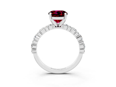 White gold Round Cut Garnet Side Stone Solitaire Ring with Round  and Four-Prong Setting_51