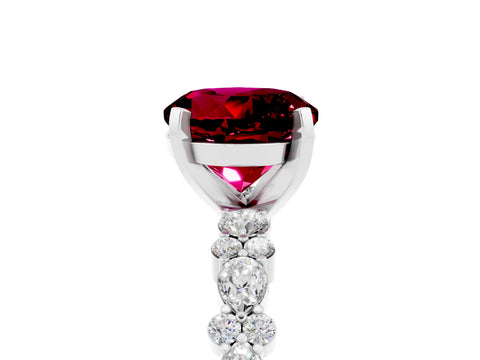 White gold Round Cut Garnet Side Stone Solitaire Ring with Round  and Four-Prong Setting_53
