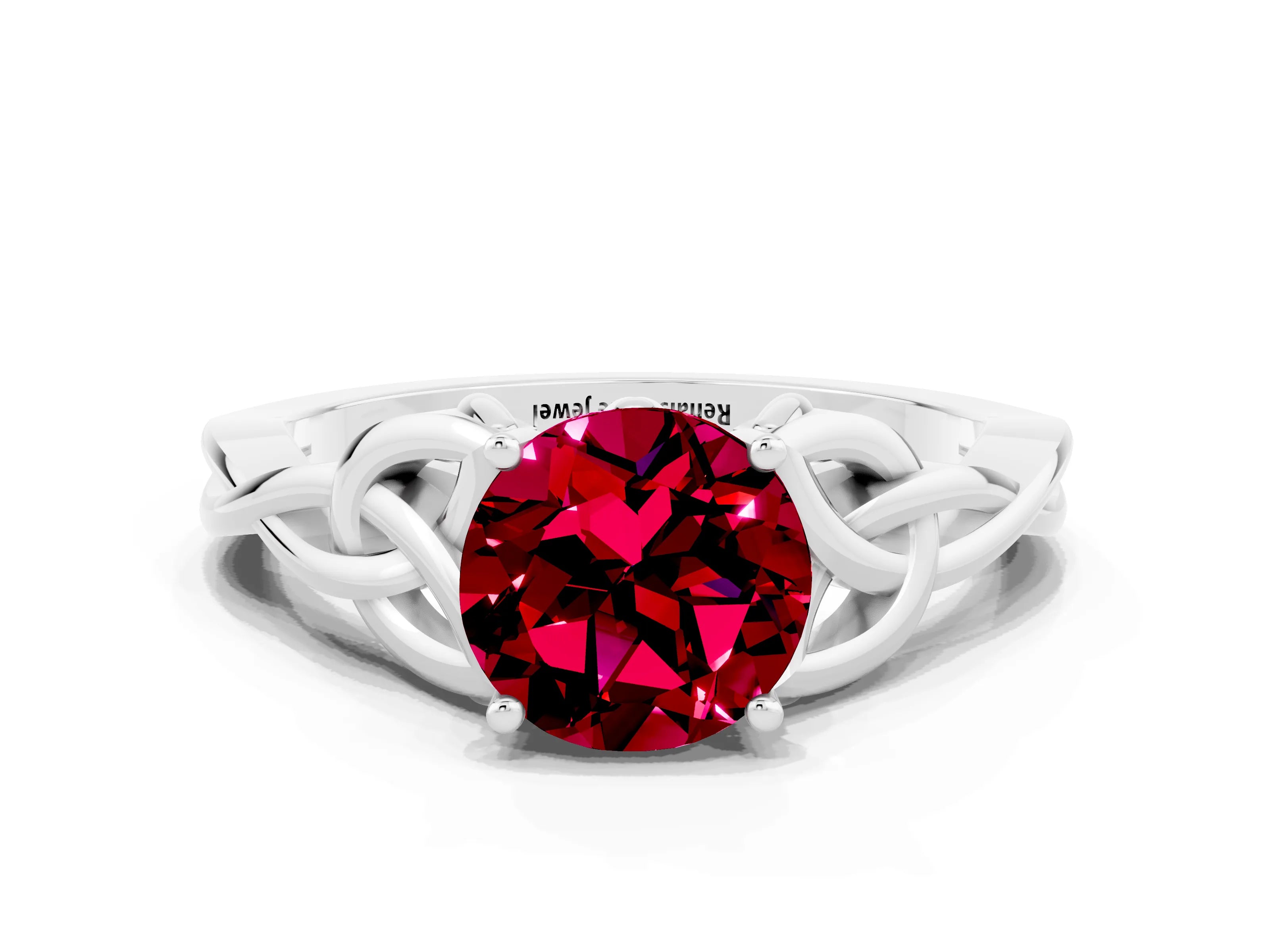 White gold Round Cut Garnet Solitaire Celtic Knot Ring with Four-Prong Setting_12