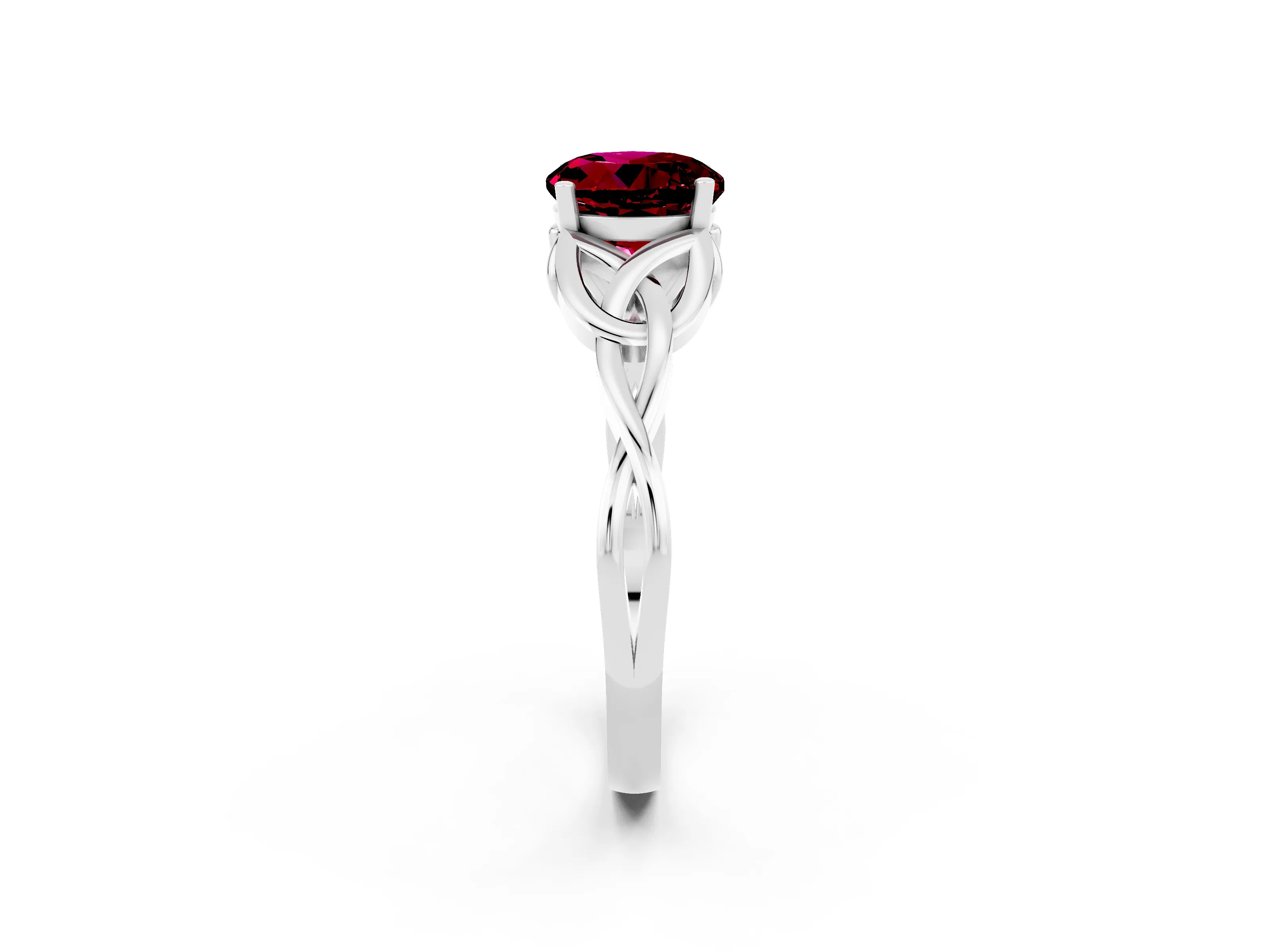 White gold Round Cut Garnet Solitaire Celtic Knot Ring with Four-Prong Setting_14