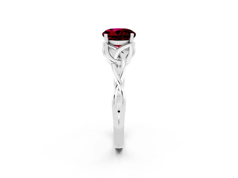 White gold Round Cut Garnet Solitaire Celtic Knot Ring with Four-Prong Setting_14