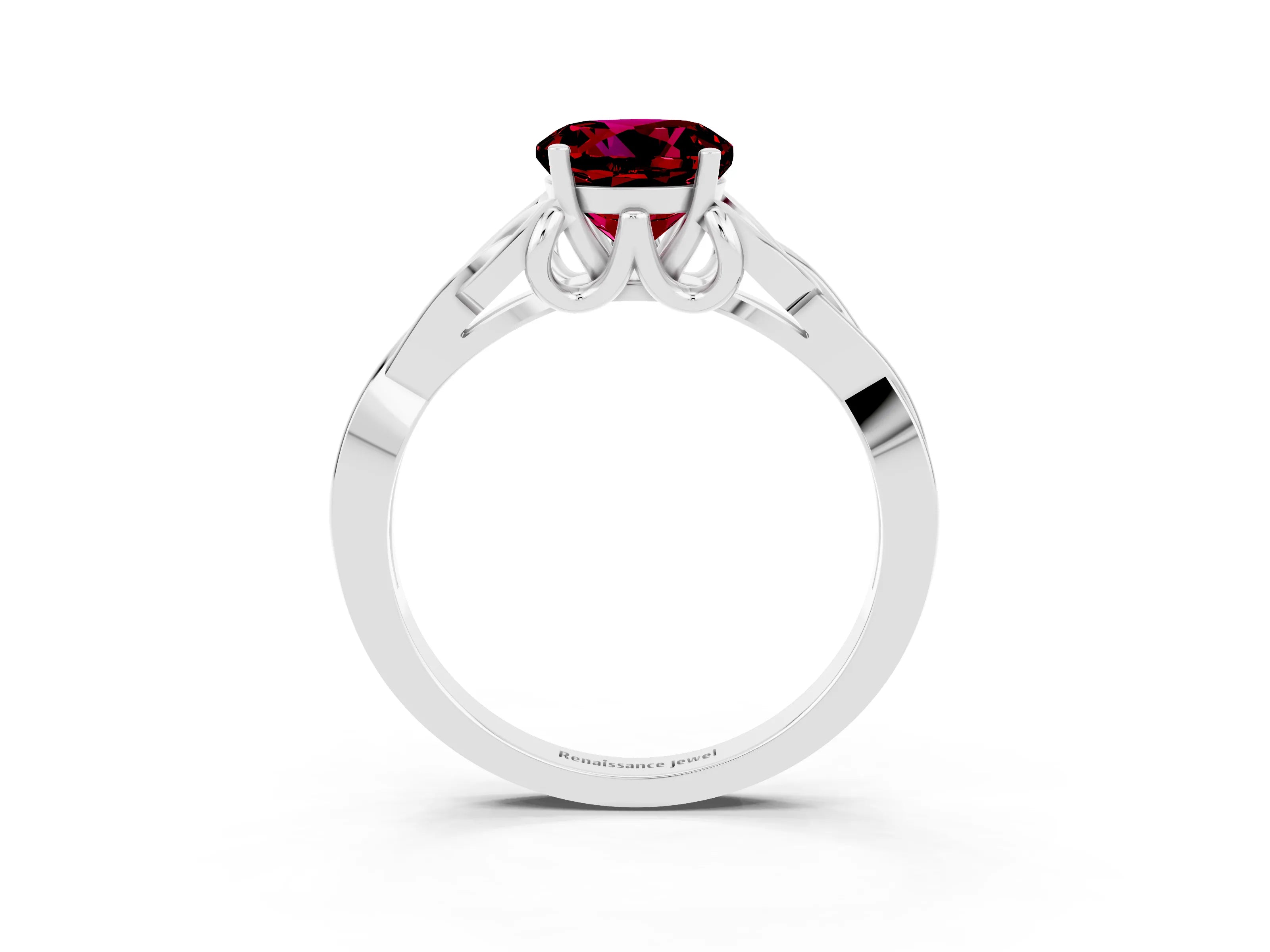 White gold Round Cut Garnet Solitaire Celtic Knot Ring with Four-Prong Setting_15