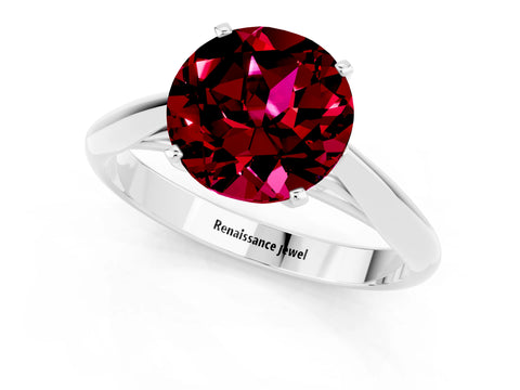 White gold Round Cut Garnet Solitaire Engagement Ring with Cathedral Setting and Four-Prong Mount_13