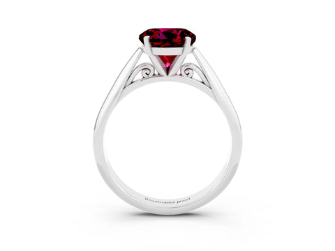 White gold Round Cut Garnet Solitaire Engagement Ring with Cathedral Setting and Four-Prong Mount_27