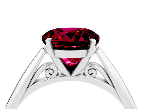 White gold Round Cut Garnet Solitaire Engagement Ring with Cathedral Setting and Four-Prong Mount_28