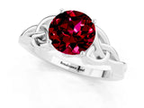 White gold Round Cut Garnet Solitaire Engagement Ring with Celtic Knot Band and Four-Prong Setting_1