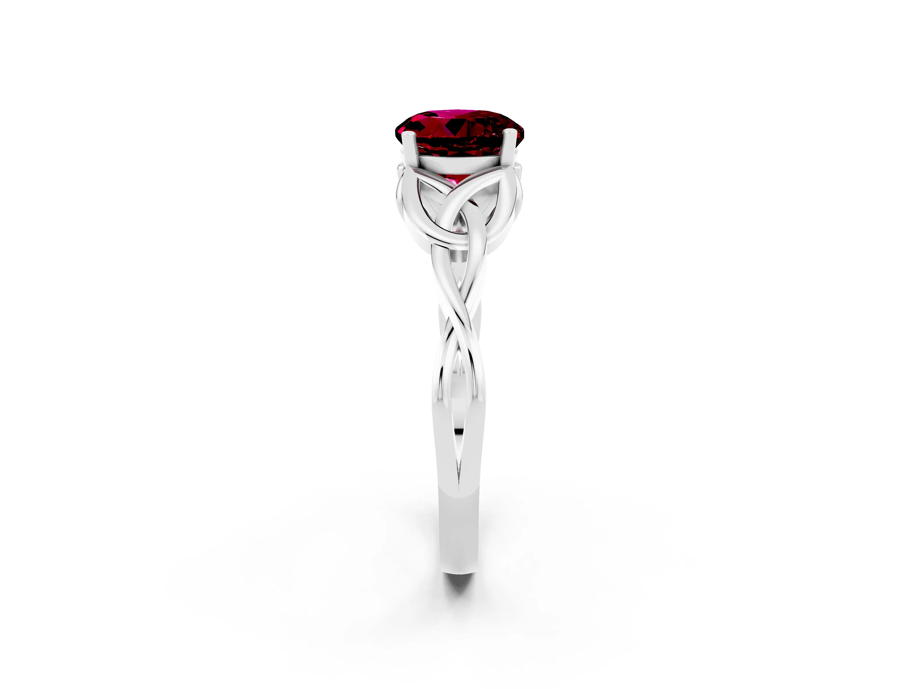 White gold Round Cut Garnet Solitaire Engagement Ring with Celtic Knot Band and Four-Prong Setting_2