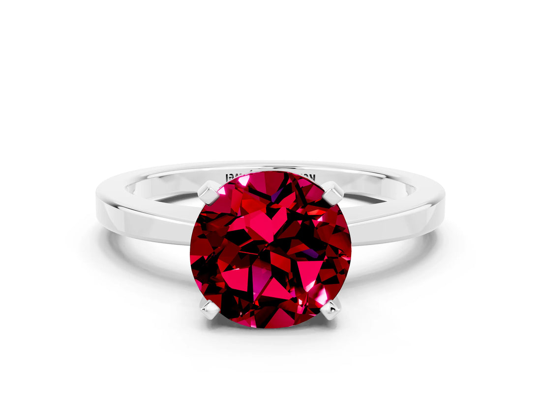 White gold Round Cut Garnet Solitaire Engagement Ring with Classic Band and Four-Prong Setting_24
