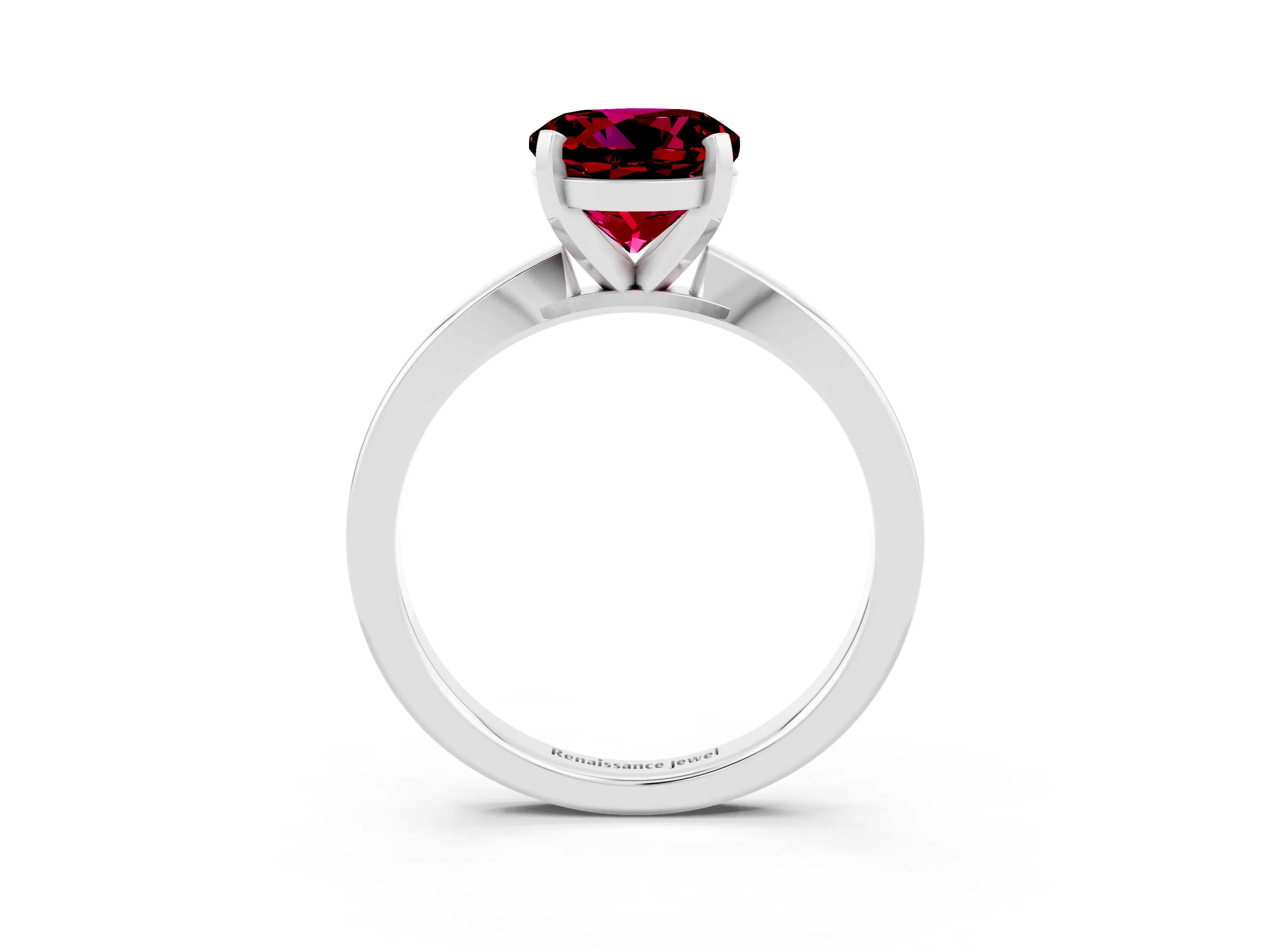 White gold Round Cut Garnet Solitaire Engagement Ring with Classic Band and Four-Prong Setting_27