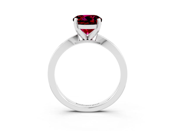 Silver Round Cut Garnet Solitaire Engagement Ring with Classic Band and Four-Prong Setting