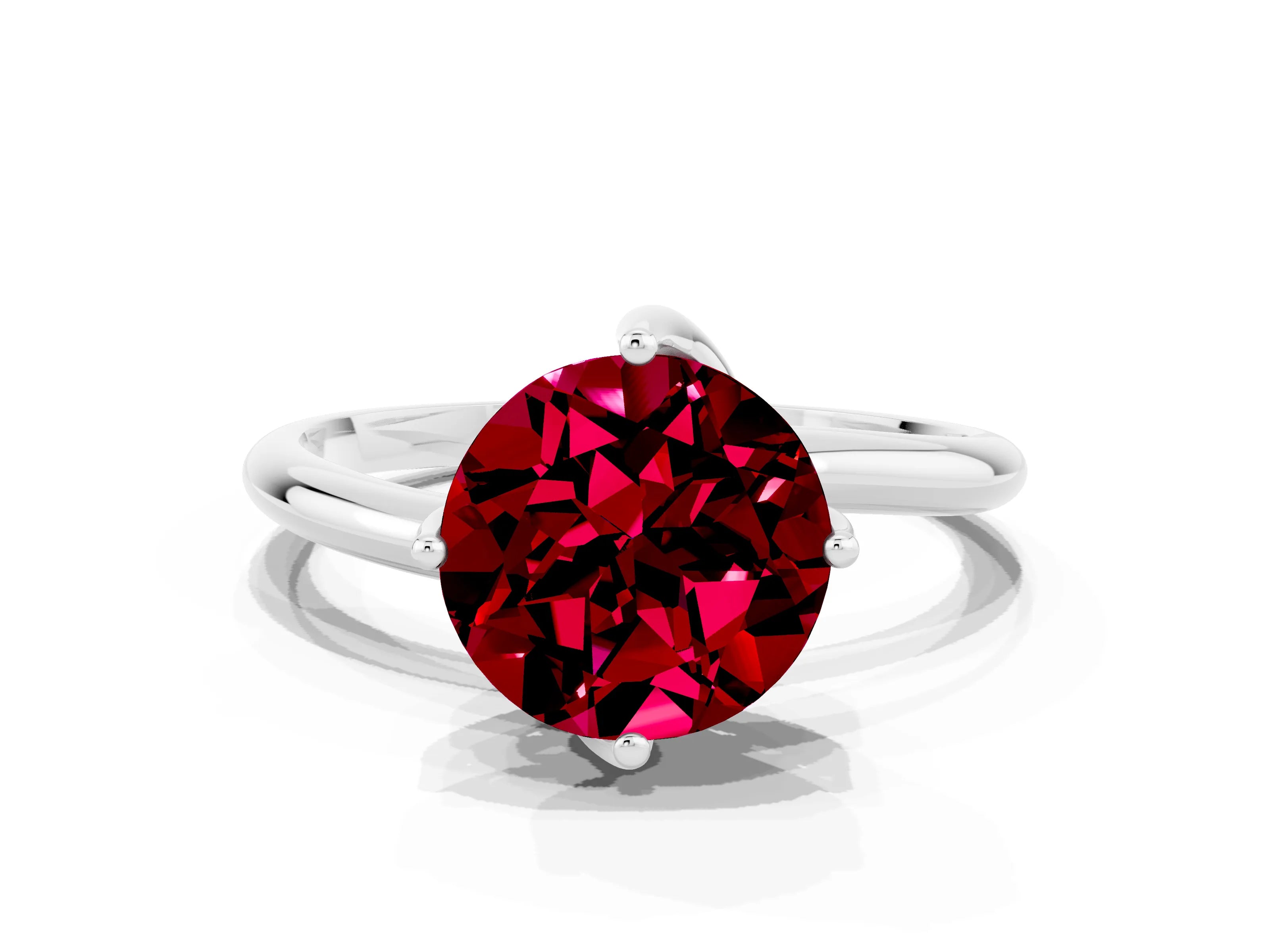 White gold Round Cut Garnet Solitaire Engagement Ring with Four-Prong Setting and Classic Band_48