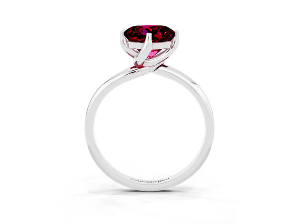 White gold Round Cut Garnet Solitaire Engagement Ring with Four-Prong Setting and Classic Band