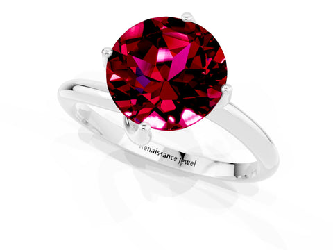 White gold Round Cut Garnet Solitaire Engagement Ring with Four-Prong Setting and Classic Band_49
