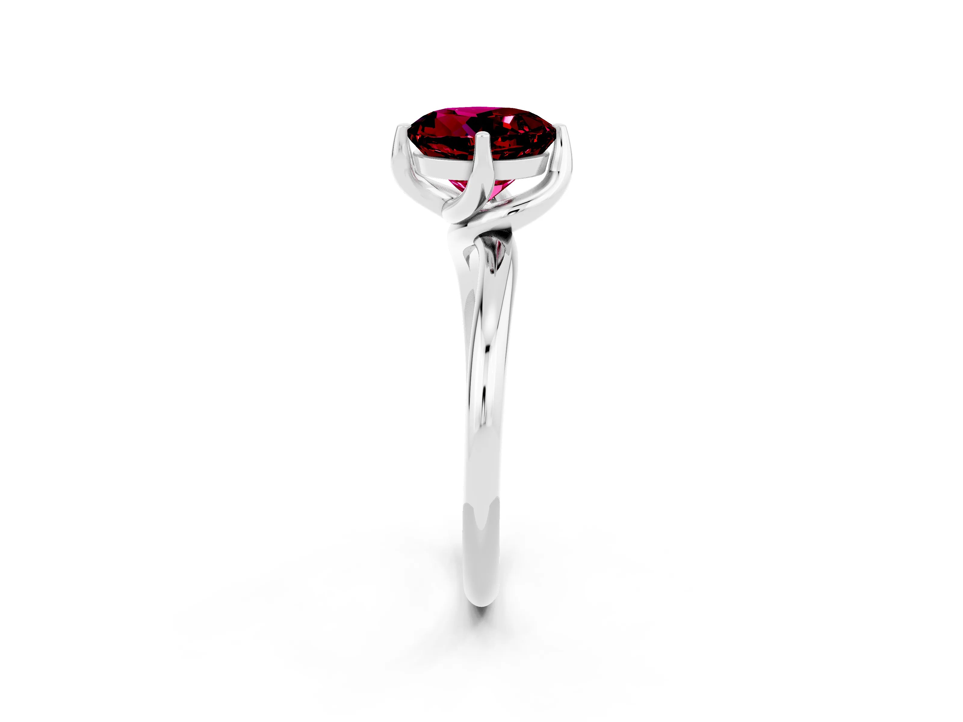 White gold Round Cut Garnet Solitaire Engagement Ring with Four-Prong Setting and Classic Band_50