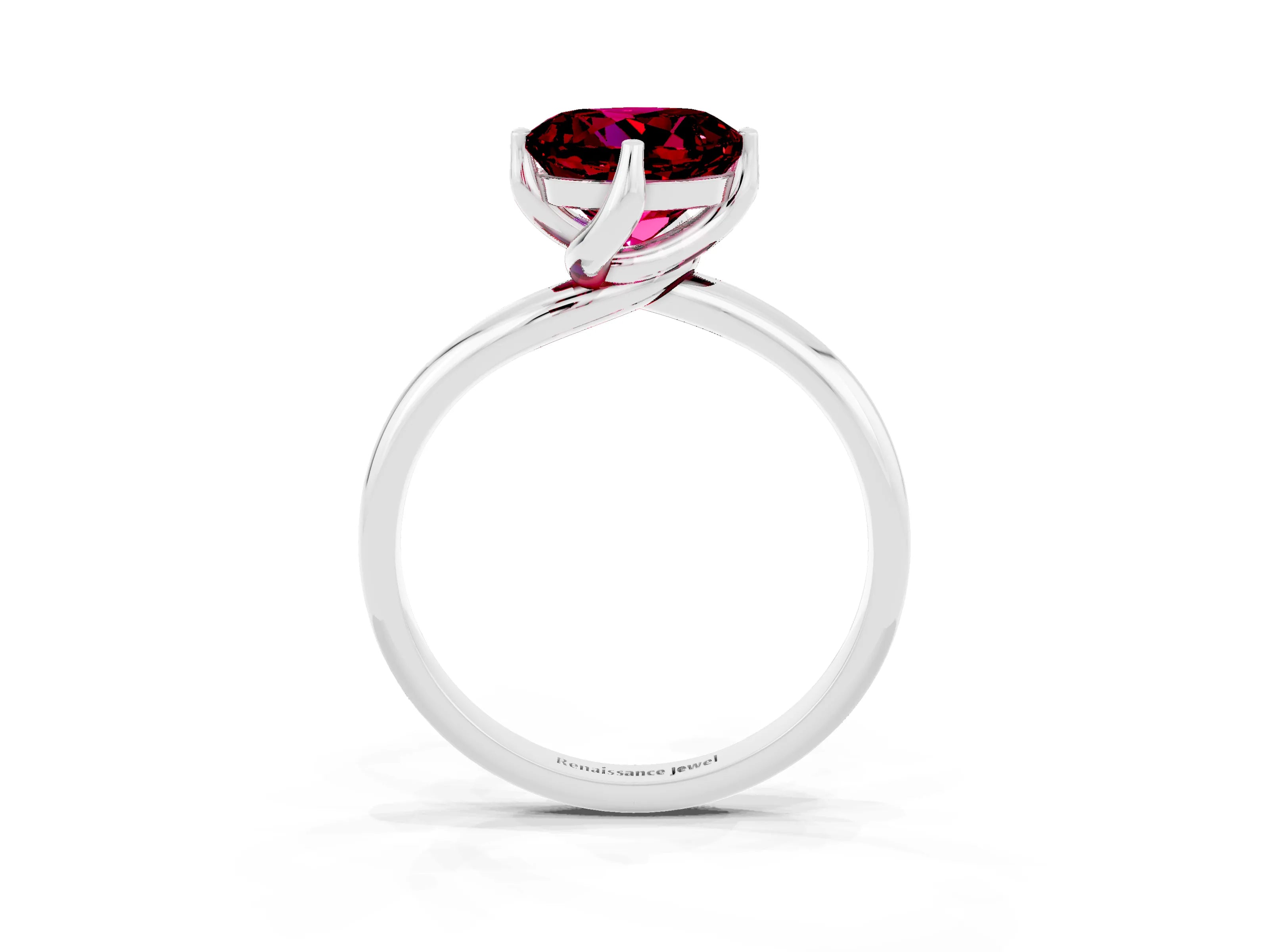 White gold Round Cut Garnet Solitaire Engagement Ring with Four-Prong Setting and Classic Band_51