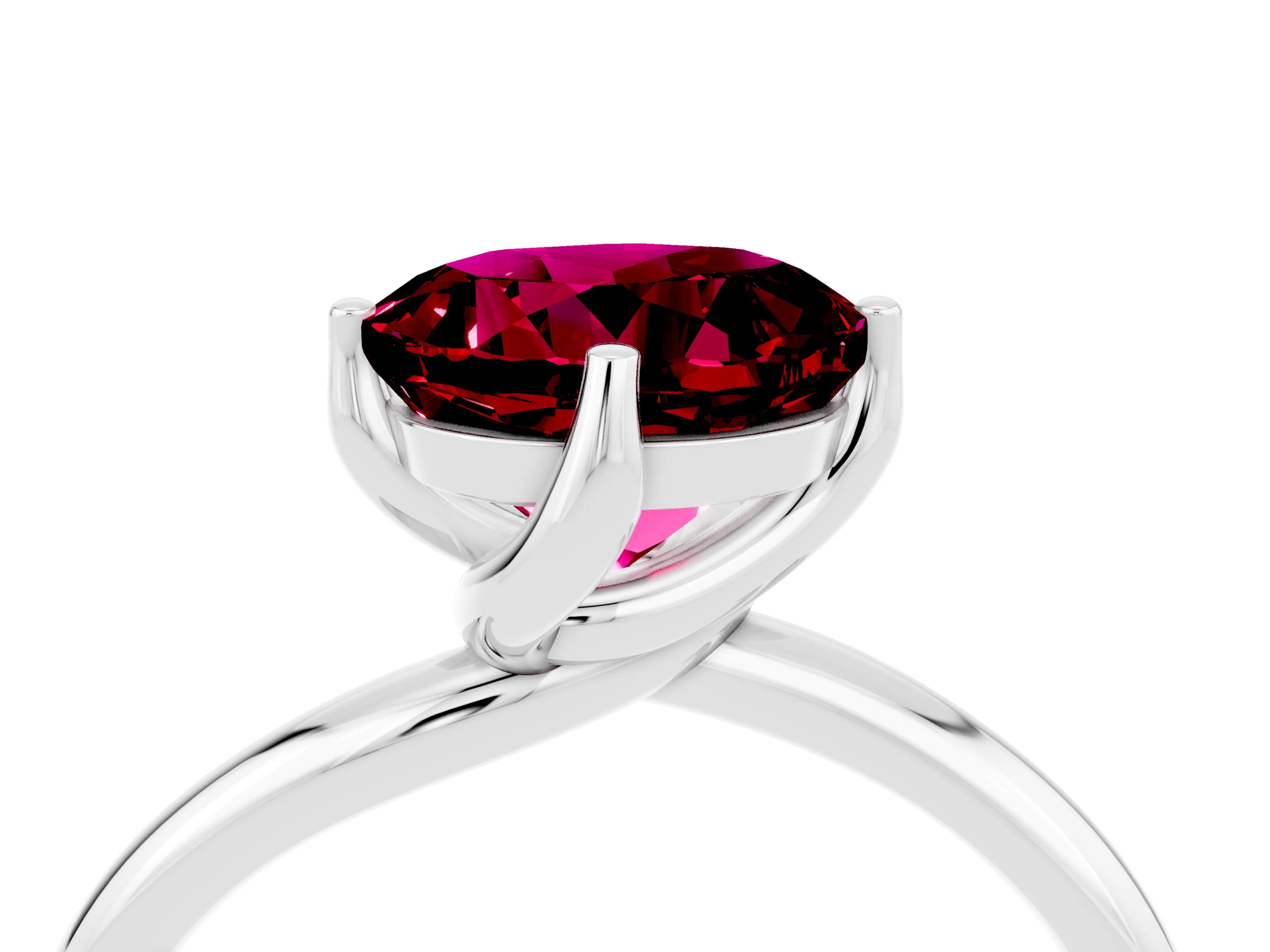 White gold Round Cut Garnet Solitaire Engagement Ring with Four-Prong Setting and Classic Band_52