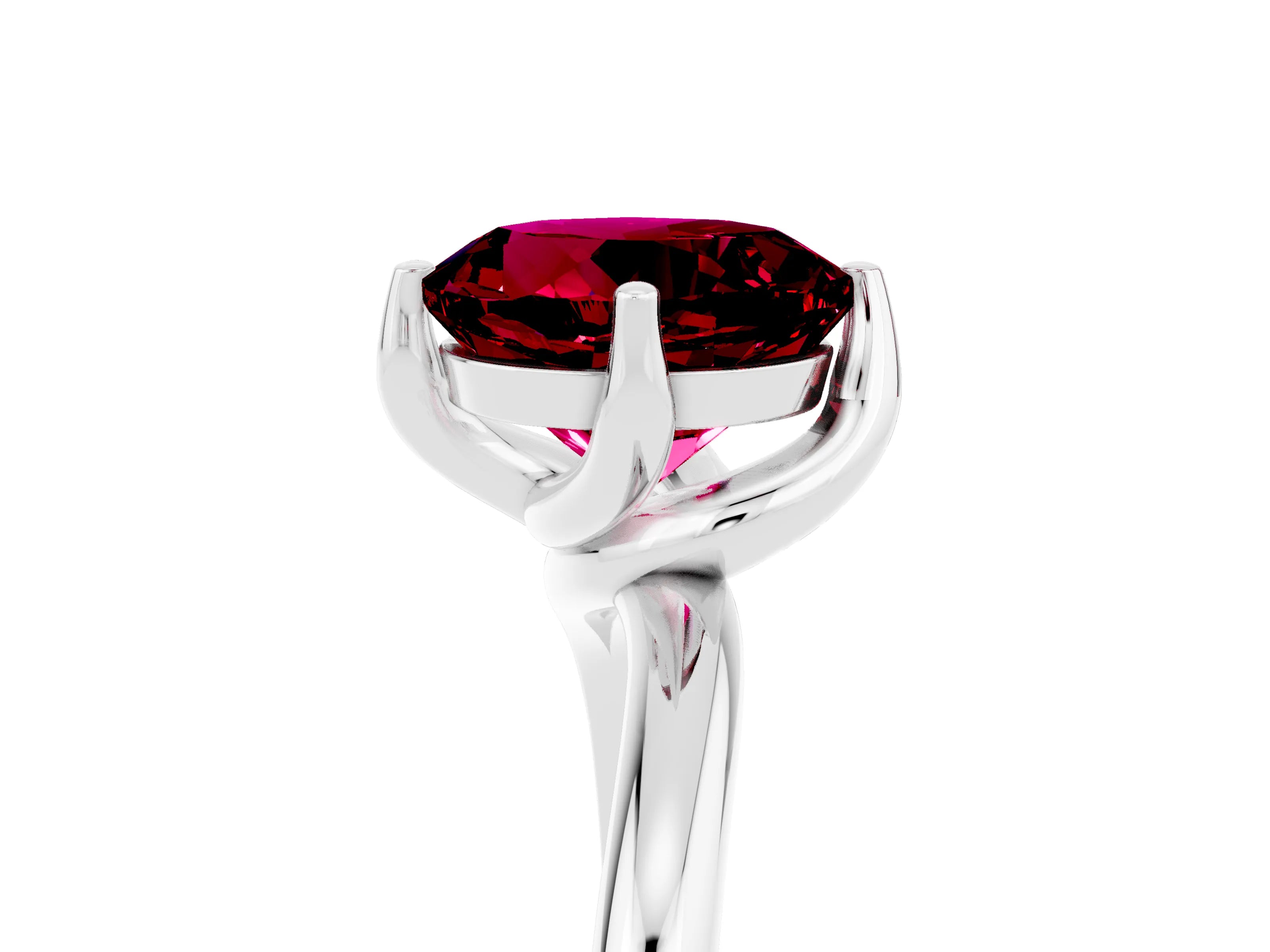 White gold Round Cut Garnet Solitaire Engagement Ring with Four-Prong Setting and Classic Band_53