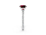 White gold Round Cut Garnet Solitaire Engagement Ring with Pavé Band and Four-Prong Setting_2