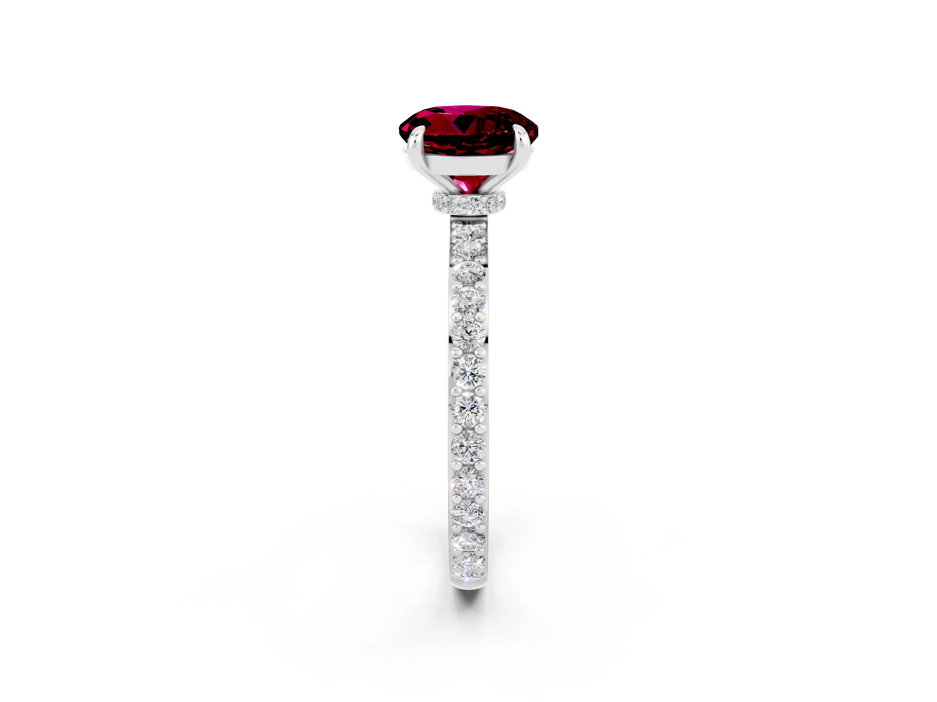 White gold Round Cut Garnet Solitaire Engagement Ring with Pavé Band and Four-Prong Setting_2