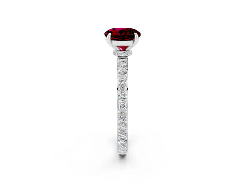 White gold Round Cut Garnet Solitaire Engagement Ring with Pavé Band and Four-Prong Setting_2