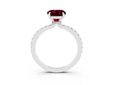 White gold Round Cut Garnet Solitaire Engagement Ring with Pavé Band and Four-Prong Setting_3