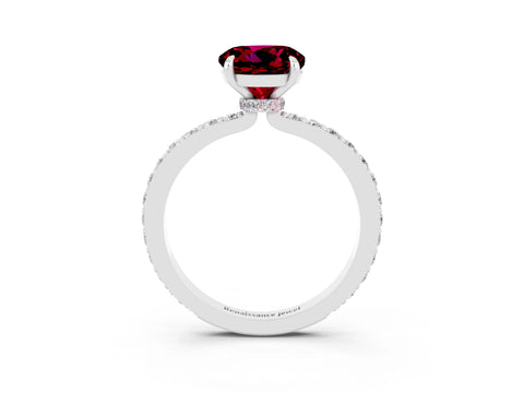 White gold Round Cut Garnet Solitaire Engagement Ring with Pavé Band and Four-Prong Setting_3
