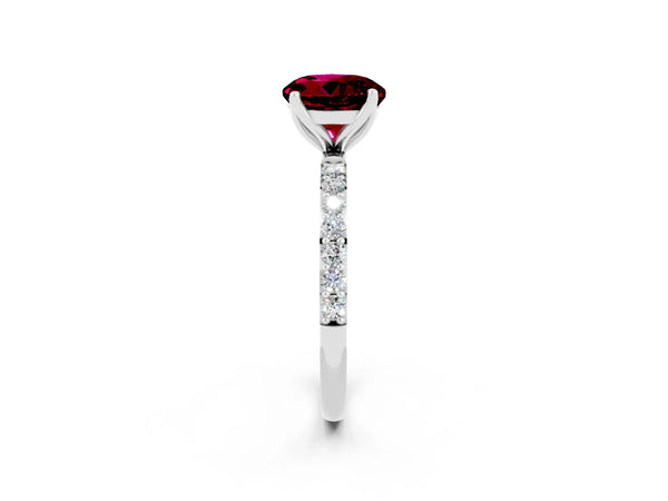 Silver Round Cut Garnet Solitaire Engagement Ring with Round  Pavé Band and Prong Setting