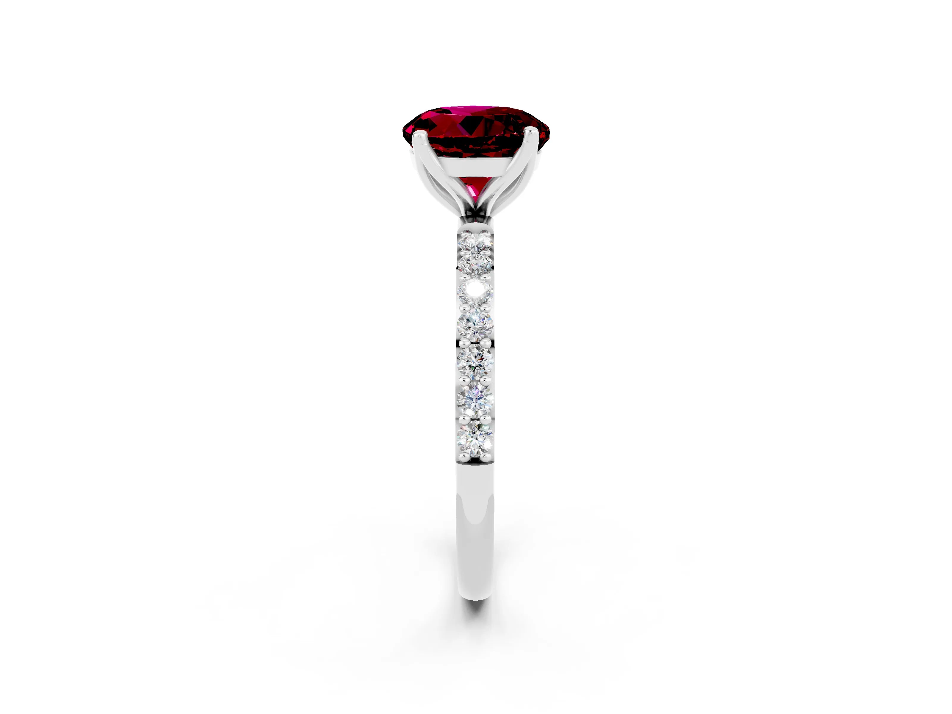 White gold Round Cut Garnet Solitaire Engagement Ring with Pavé Band and Prong Setting_2
