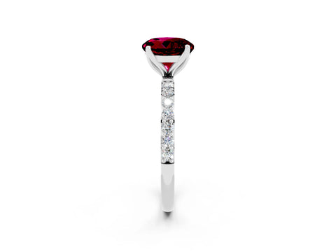 White gold Round Cut Garnet Solitaire Engagement Ring with Pavé Band and Prong Setting_2