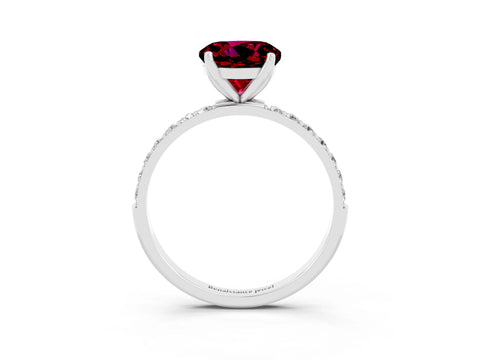 White gold Round Cut Garnet Solitaire Engagement Ring with Pavé Band and Prong Setting_3