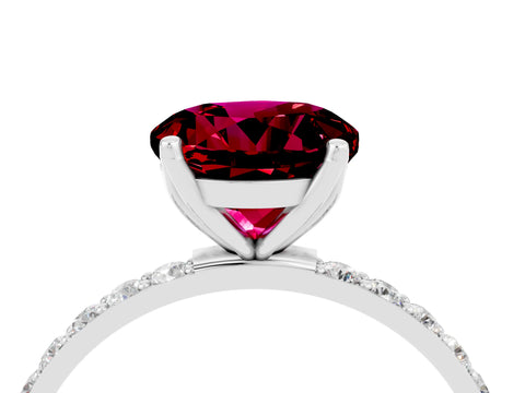 White gold Round Cut Garnet Solitaire Engagement Ring with Pavé Band and Prong Setting_4