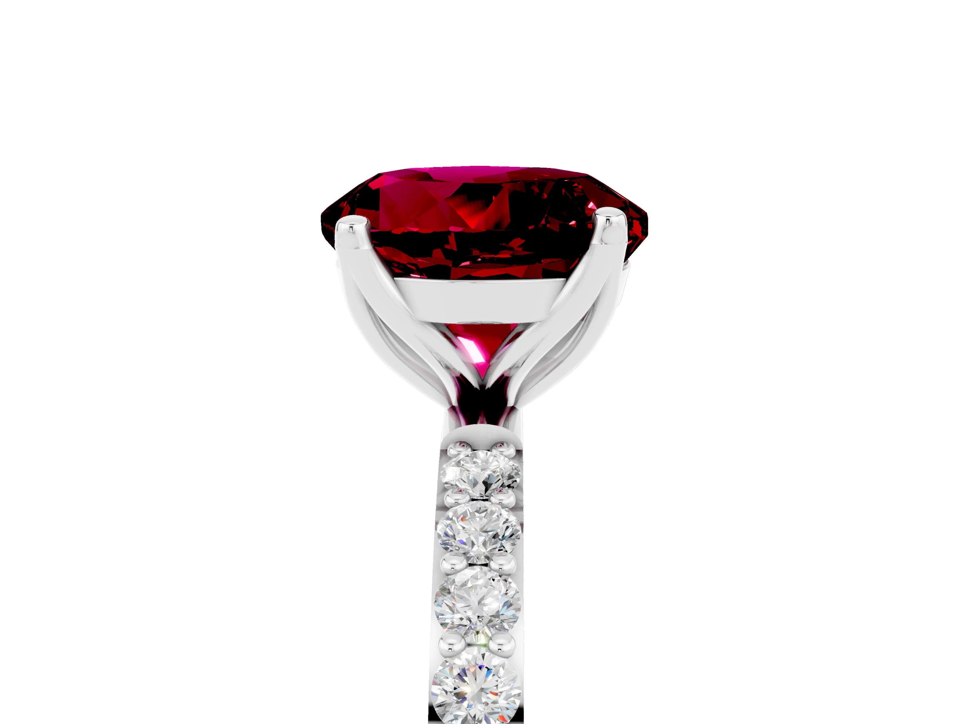 White gold Round Cut Garnet Solitaire Engagement Ring with Pavé Band and Prong Setting_5