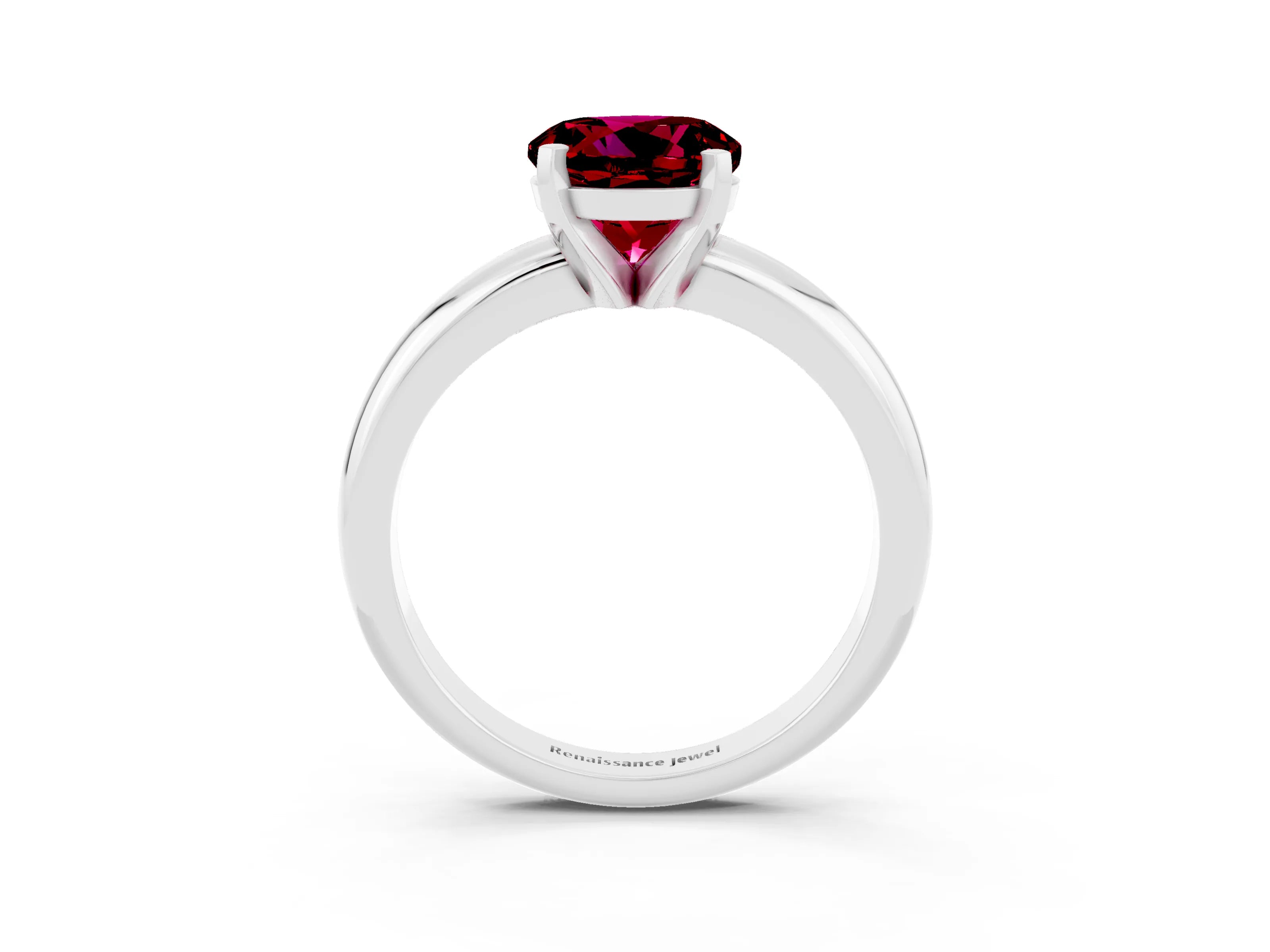 White gold Round Cut Garnet Solitaire Engagement Ring with Round Band and Four-Prong Setting_3