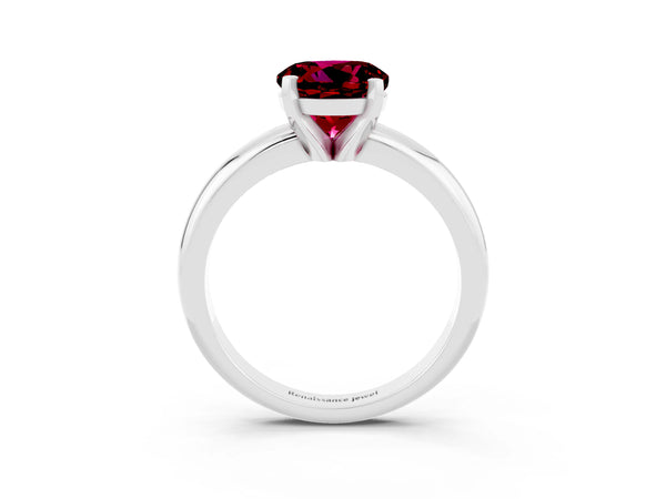 Silver Round Cut Garnet Solitaire Engagement Ring with Round Band and Four-Prong Setting